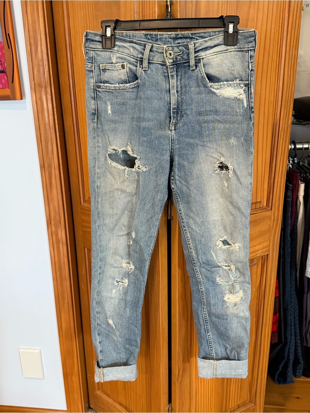 H&M Skinny High Waist Denim Jeans Ripped 27/30 Cuffed Light Wash Pants &Denim